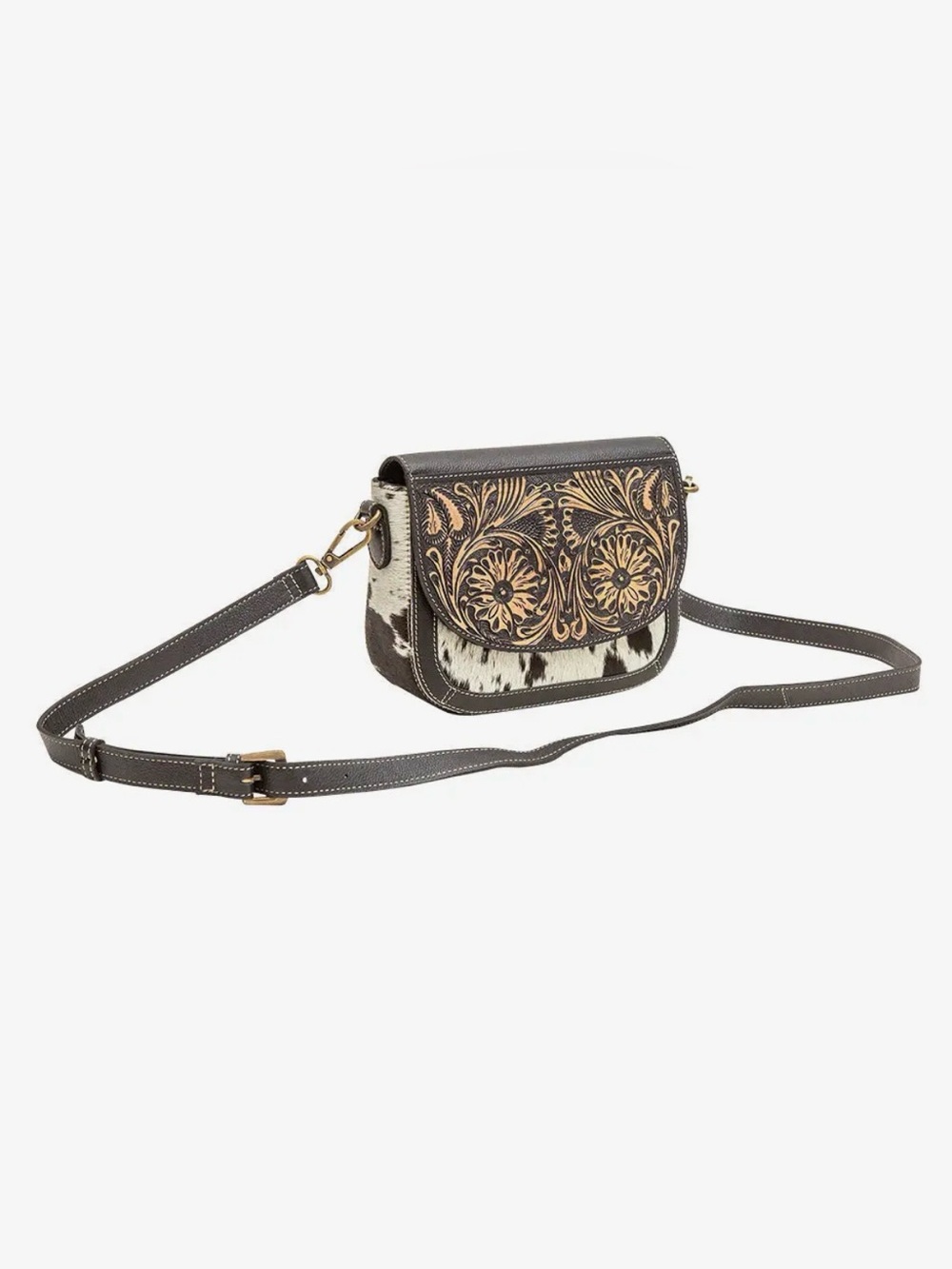 Myra Bag Wiggly Hand-tooled Leather and Hairon Crossbody Bag